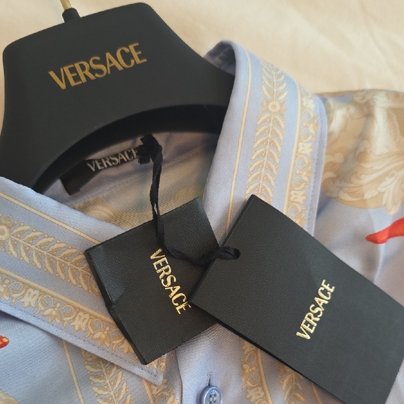 Versace Men's Coral Print Silk Shirt, 50, L, NWT - Picture 2 of 8